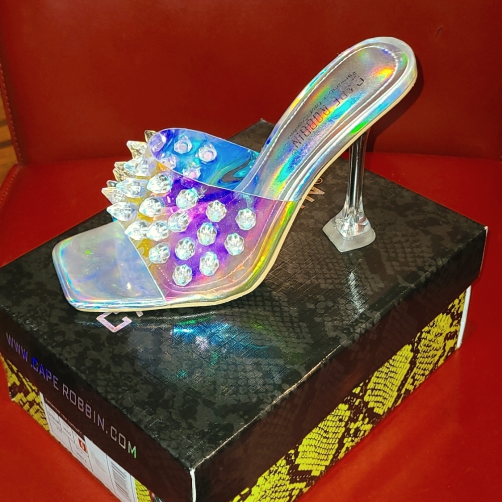 Cape Robbin Crystaline Iridescent Spiked Sandals Size 6